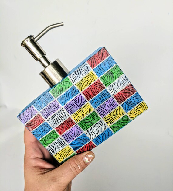 Colorful soap dispenser hand painted rectangular soap dispenser