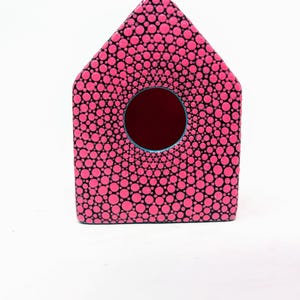 Birdhouse ornament: hot pink dotted birdhouse miniature birdhouse tiny birdhouse bird house