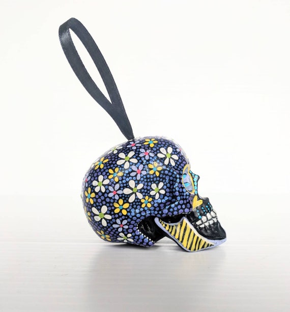 Skull ornament hand painted shatterproof Ornament sugar skull day of the dead floral