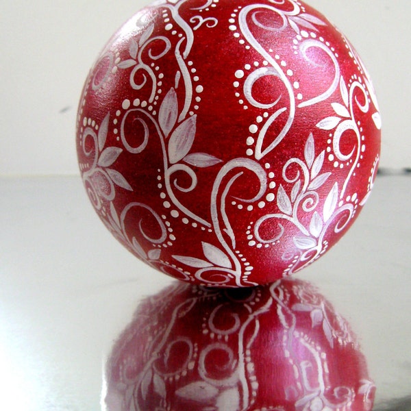 Red and White Christmas Ornament Hand Painted Glass Ornament