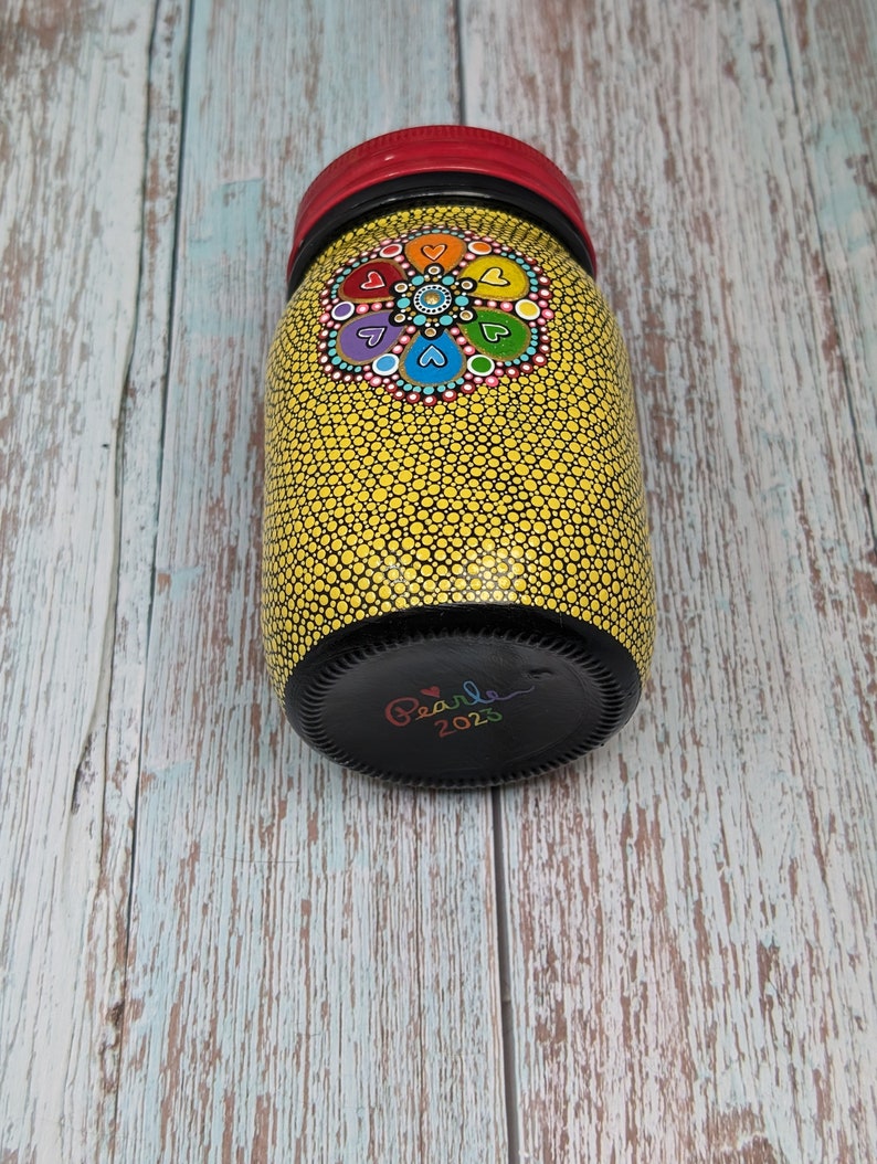 Stash Jar: hand painted glass jar with lid yellow image 6