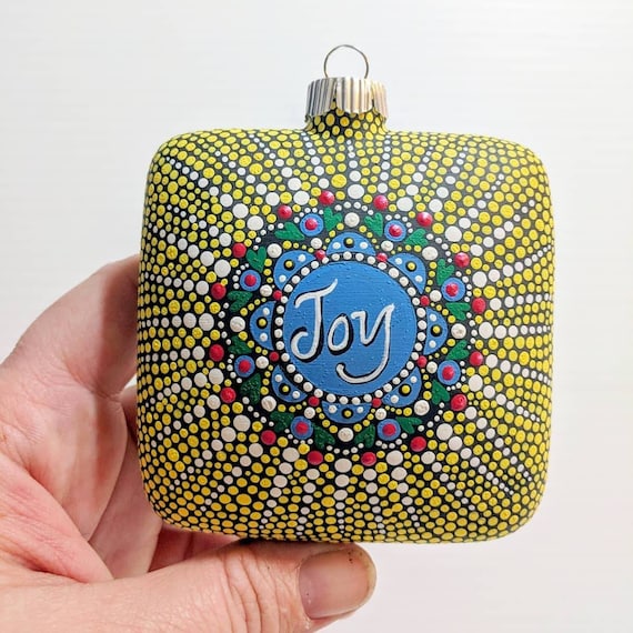 Joy: hand painted glass ornament