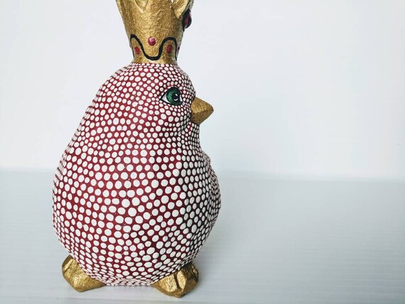 Red Bird ornament hand painted bird ornament red and white bird with gold crown resin