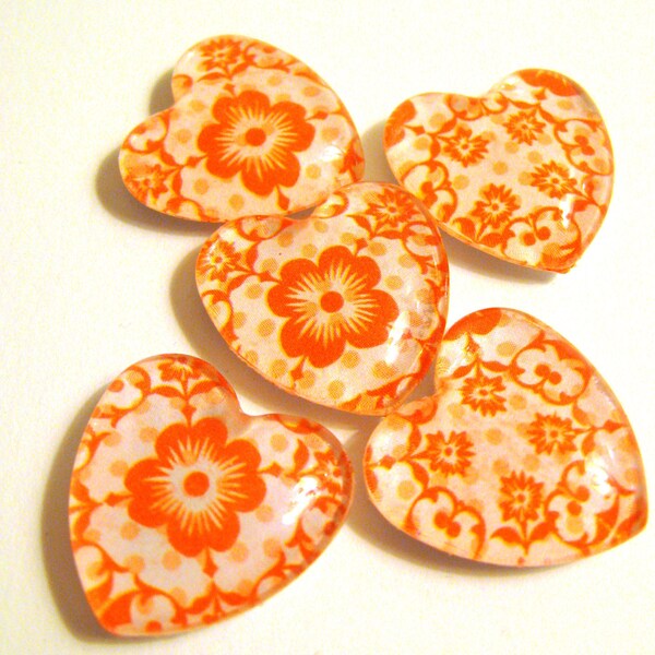 Refrigerator magnets: Orange Heart Magnets set of five 5
