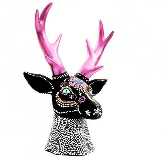 Hand painted Deer head with antlers ceramic deer