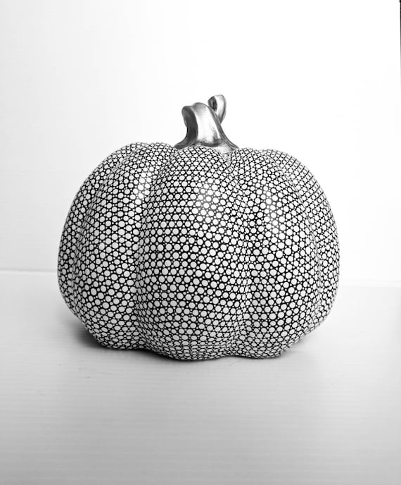 Pumpkin: Hand Painted resin Pumpkin Black and White Pumpkin dot art