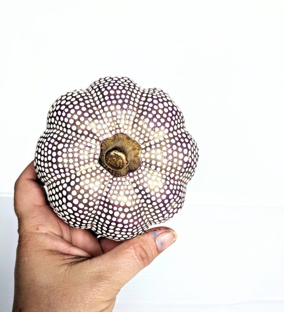 Purple and gold ceramic pumpkin hand painted ceramic pumpkin
