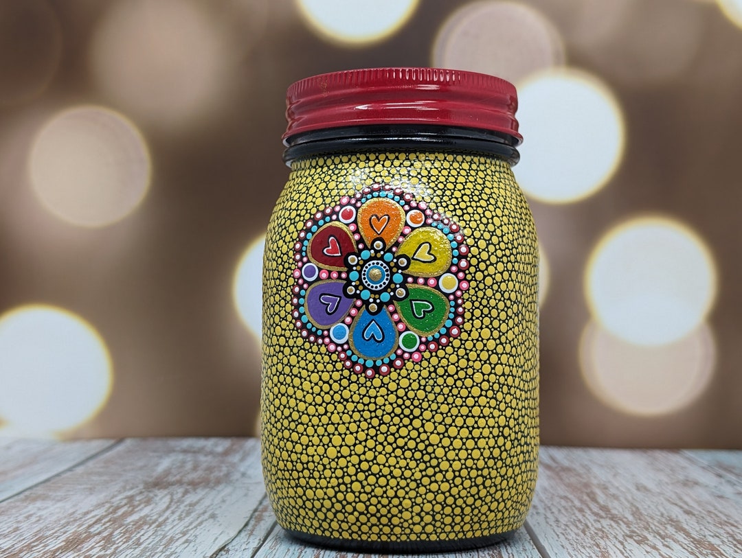 Stash Jar Hand Painted Glass Jar With Lid Yellow Etsy