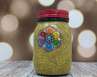 Stash Jar: hand painted glass jar with lid yellow