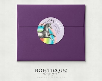 Penelope Unicorn Return Address Labels, Gift for Friend, Set of 40