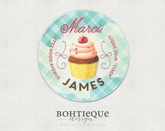 Marci Cupcake Gift Return Address Label, Gift for Baker, Set of 40