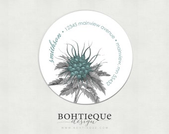 Botanical Distressed Blue Personalized Return Address Label with Color Choices – Set of 40
