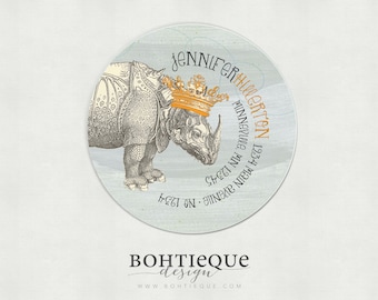 Rhino King Custom Return Address Stickers, Gift for Friend, Set of 40