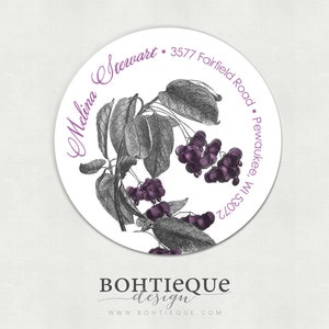 Botanical Distressed Purple Custom Return Address Stickers, Set of 40 image 1