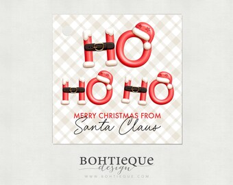 Ho, Ho, Ho 2.5" Square Gift Tag for Christmas and Holiday Santa Claus Tag
