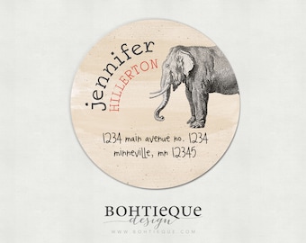 Elephant, Present Circle Personalized Return Address Label – Set of 40