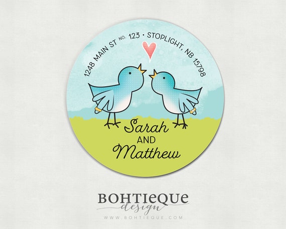 Lovebirds Wedding Return Address Labels: Custom Care Package Stickers (Set of 40)