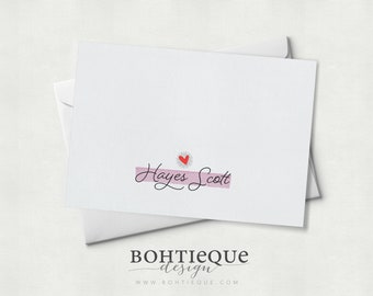 Hayes Watercolor Heart Custom Notecards, Set of 10