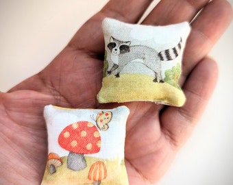 Dollhouse Miniature 1:12 Racoon and mushroom pillow set
