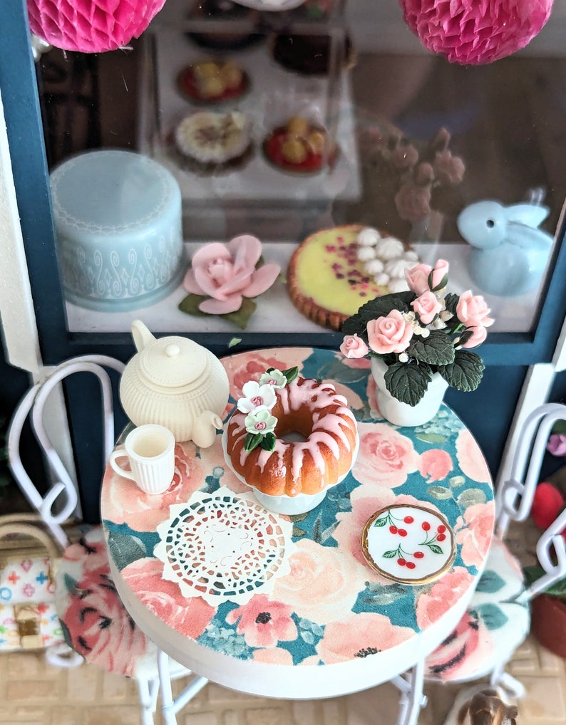 Dollhouse Miniatures 1:12 Spring cherry blossom flower Bundt cake image 2