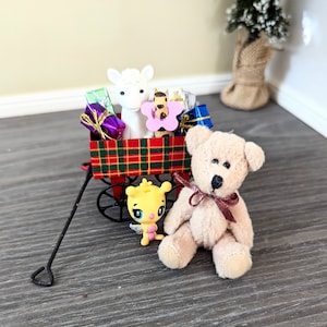 Dollhouse Miniature 1:12 scale wagon with holiday gifts and toys
