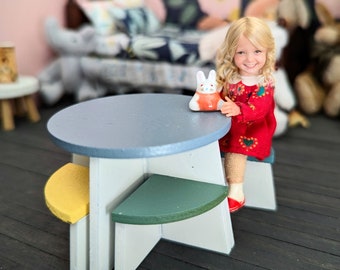 Dollhouse Miniature 1:12 scale child play table with seats