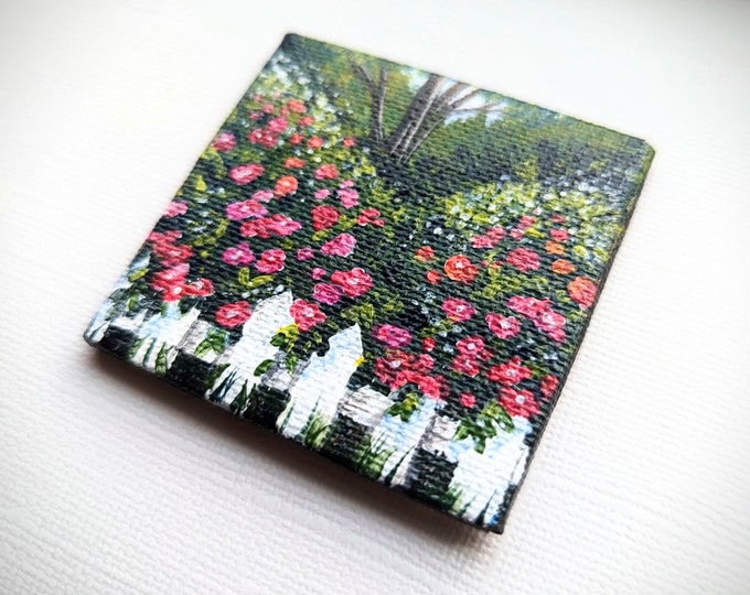 Miniature Rose Garden Acrylic Painting 2.5 X 2.5 Etsy