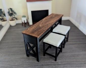 Dollhouse Miniature 1:12 scale console table with chairs