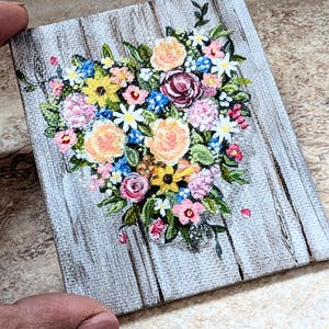 Miniature painting Farmhouse Bouquet Floral Dollhouse wall art Acrylic on canvas 4x3 inch
