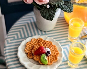 Dollhouse Miniature 1:12 scale Heart Waffles with fruit qty 1
