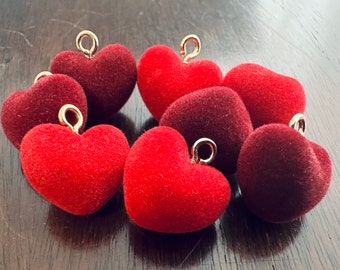 Red Velvet Heart Pendants (qty 8)