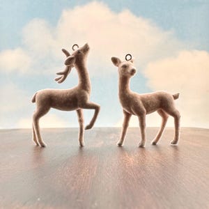 Large Flocked Deer Charms - Qty 2