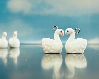 Flocked Swan Charms (qty 4)