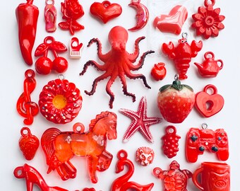 Red Collection of Miniature Trinkets and Charms