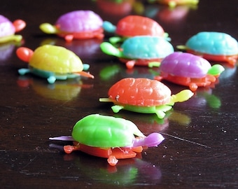 Tiny Vintage Turtles in vibrant colors - bakers dozen (13) - Mechanical with moving parts