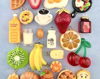 Breakfast Food Charm Set - assorted charms for beaded bracelet or novelty earrings