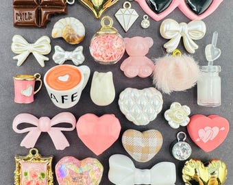 Pink Charms: Bows, Hearts, Teddy Bear Miniature Trinket Set