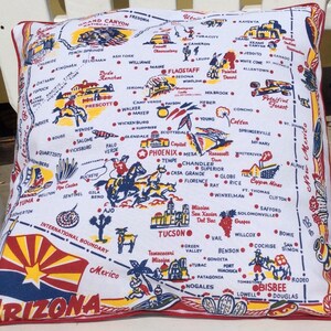 Arizona Pillow Cover, 18" Retro Arizona Pillow, Arizona Souvenir Pillow, Grand Canyon Vacation Souvenir