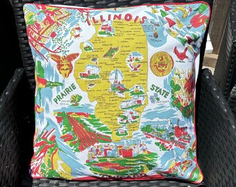 Illinois Pillow Cover, Chicago Souvenir, 18" Illinois Vacation Souvenir Pillow, Illinois Home Decor, Midwest Home Decor