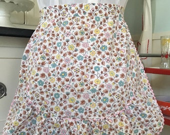 Flower and Leaf Child's Apron, Vintage Handmade Floral Apron, Child's Vintage Handmade Flower and Leaf Apron