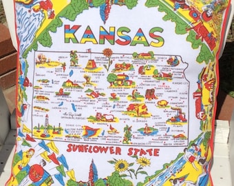 Retro Kansas Pillow Cover, 18" Kansas State Pillow, Kansas Souvenir Pillow Cover, Sunflower State Pillow