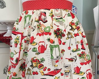 50's Kitchen Half Apron, Michael Miller's Fifty Kitchen Retro Apron, 50's Kitchen Retro Apron, Retro Housewife