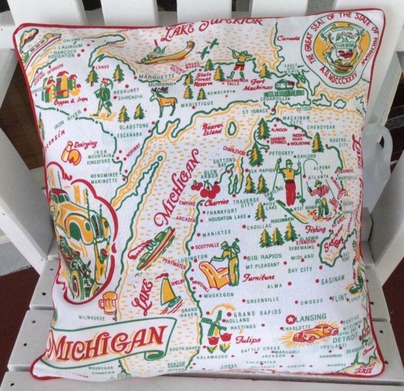 Michigan Pillow Cover 18 Retro Michigan State Pillow Etsy