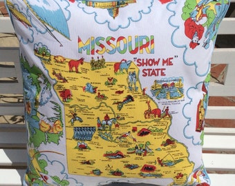 Missouri Pillow Cover, 18" Retro Missouri Pillowslip, Show Me State Pillow, Missouri State Map Pillow, Retro Missouri, Missouri Home Decor,