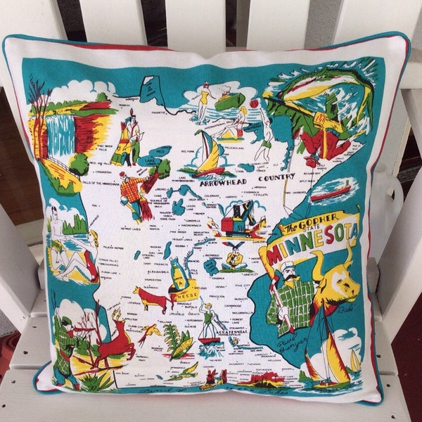 Minnesota Pillow Cover, 18" Retro Minnesota Pillow Cover, Minnesota Souvenir, Retro Minnesota, Minnesota Home Decor