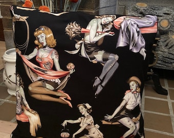 Retro Halloween Pin Up Girl Pillow Cover, Pin Up Halloween Pillowcase