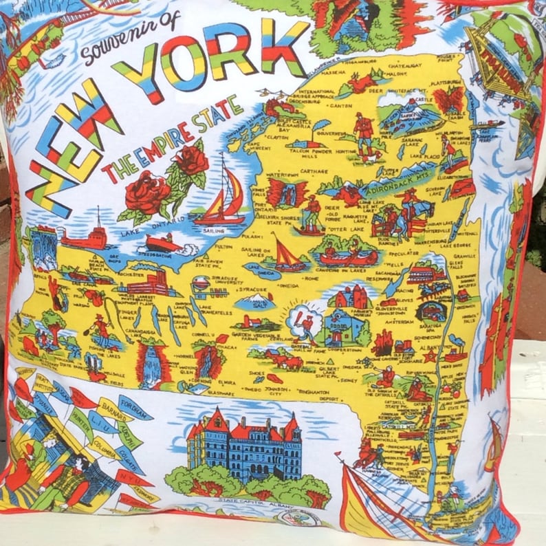 Retro New York Pillow Cover, Empire State Pillow Cover, Souvenir of New York, 18 New York Pillow Cover, New York Souvenir, Retro New York image 1