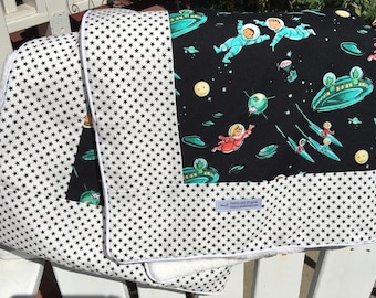 Space Blanket, Space Baby Blanket, Little Green Men Baby Blanket