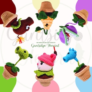 Wzory szydełkowe do gry Plants Vs Zombies: 6 w 1 Amigurumi w formacie PDF (Peashooter, Snow Pea, Chomper, Cattail, Kernel-pult i Coconut Cannon)