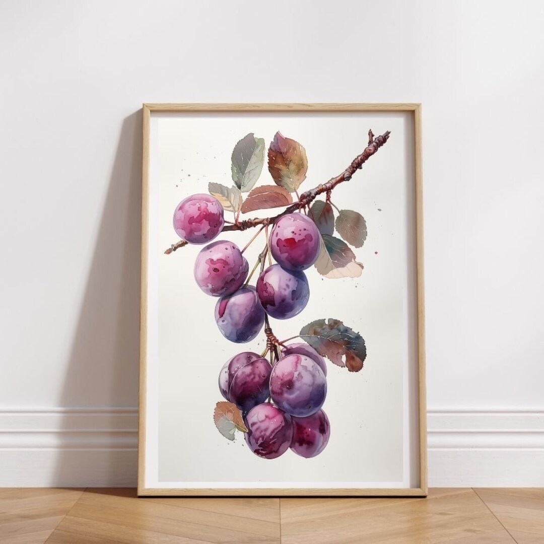 Plum Fruit Poster Printable Painting Kitchen Wall Art Instant Download ...